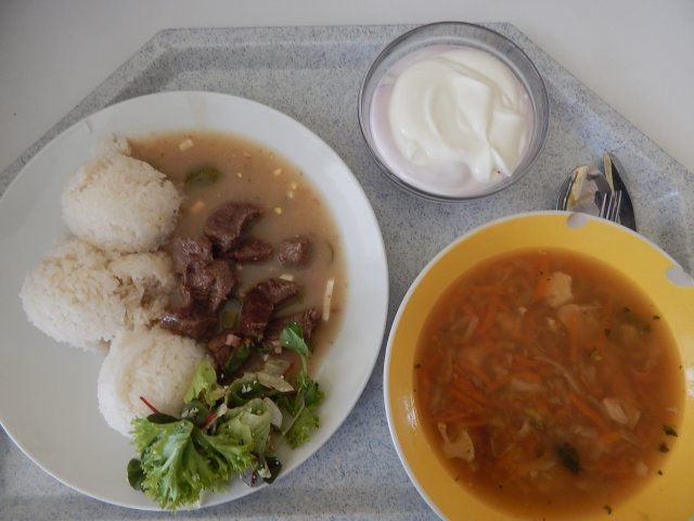 vývar s drožďovými nočky, rozuteklý ptáček, rýže