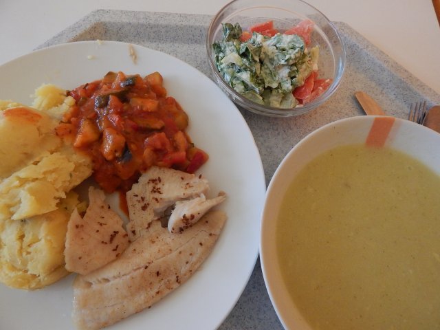 brokolicová polévka, talápie na zelenině, brambor